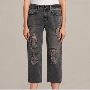 ALL SAINTS Ivy Destroyed Boys Cut Cropped Denim Jeans Gray Size 26